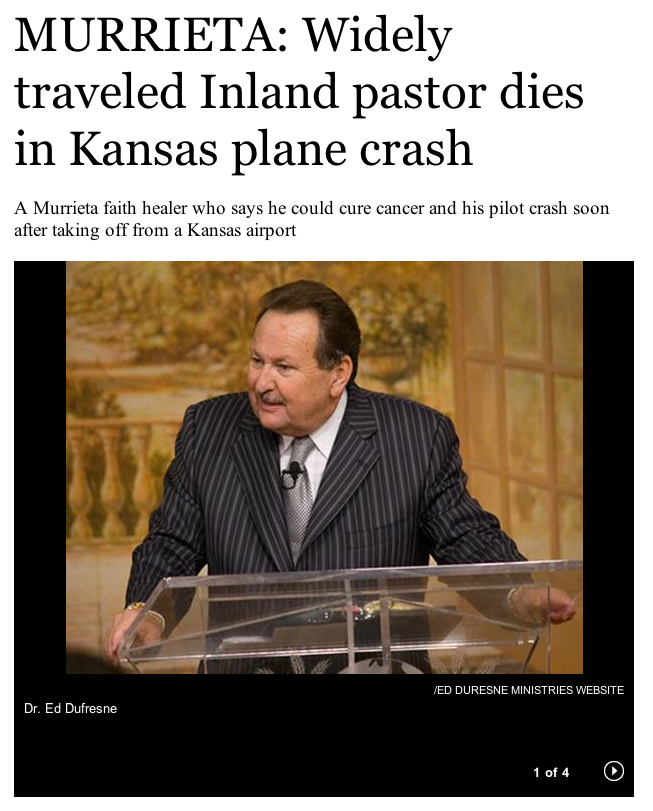 News Article Image of Dr Ed Dufresne Death in Plane Crash